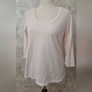 Mododoc Blush Pink Slub Cotton Scoop Neck Tee 3/4 Sleeve Minimalist Top L